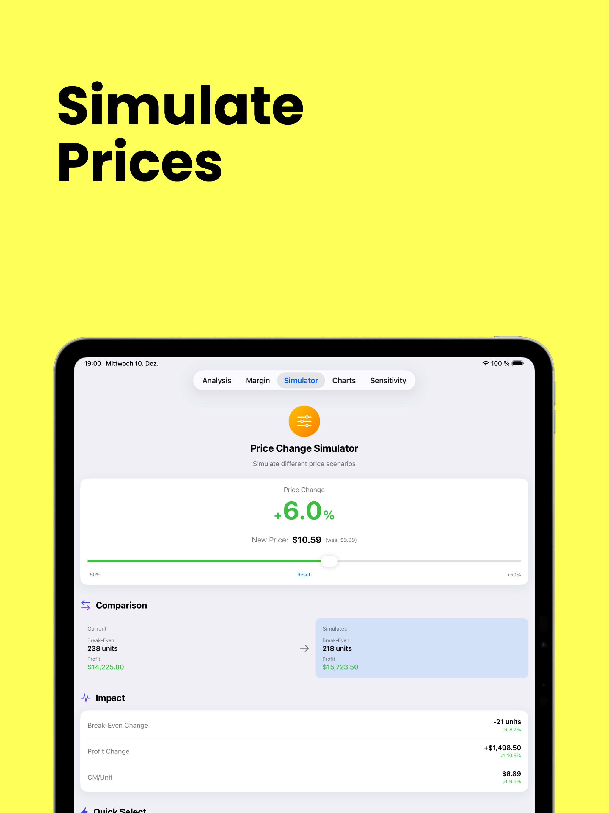BreakEven-light iPad - Price Simulation